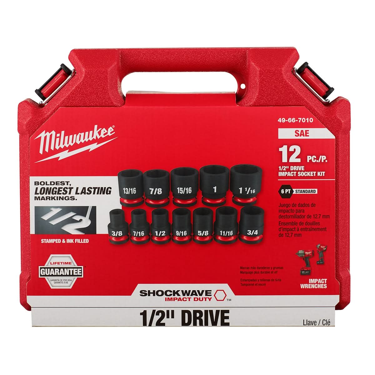 Milwaukee 49-66-7010 12-Piece SHOCKWAVE 1/2-Inch Drive SAE Standard 6-Point Impact Duty Socket Set (PROMO)