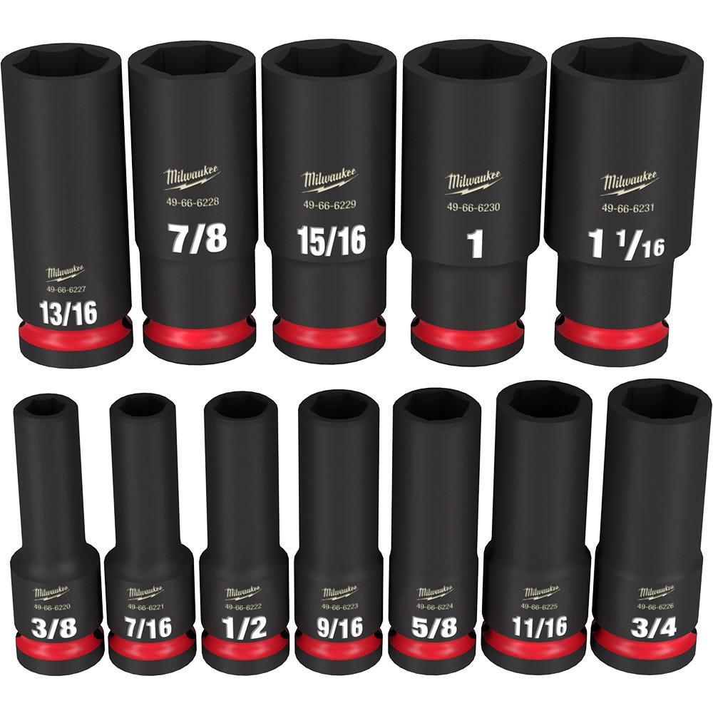 Milwaukee 49-66-7011 12-Piece SHOCKWAVE 1/2-Inch Drive SAE Deep 6-Point Impact Duty Socket Set