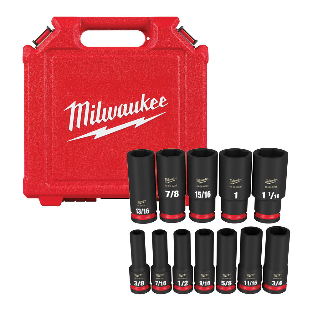 Milwaukee 49-66-7011 12-Piece SHOCKWAVE 1/2-Inch Drive SAE Deep 6-Point Impact Duty Socket Set