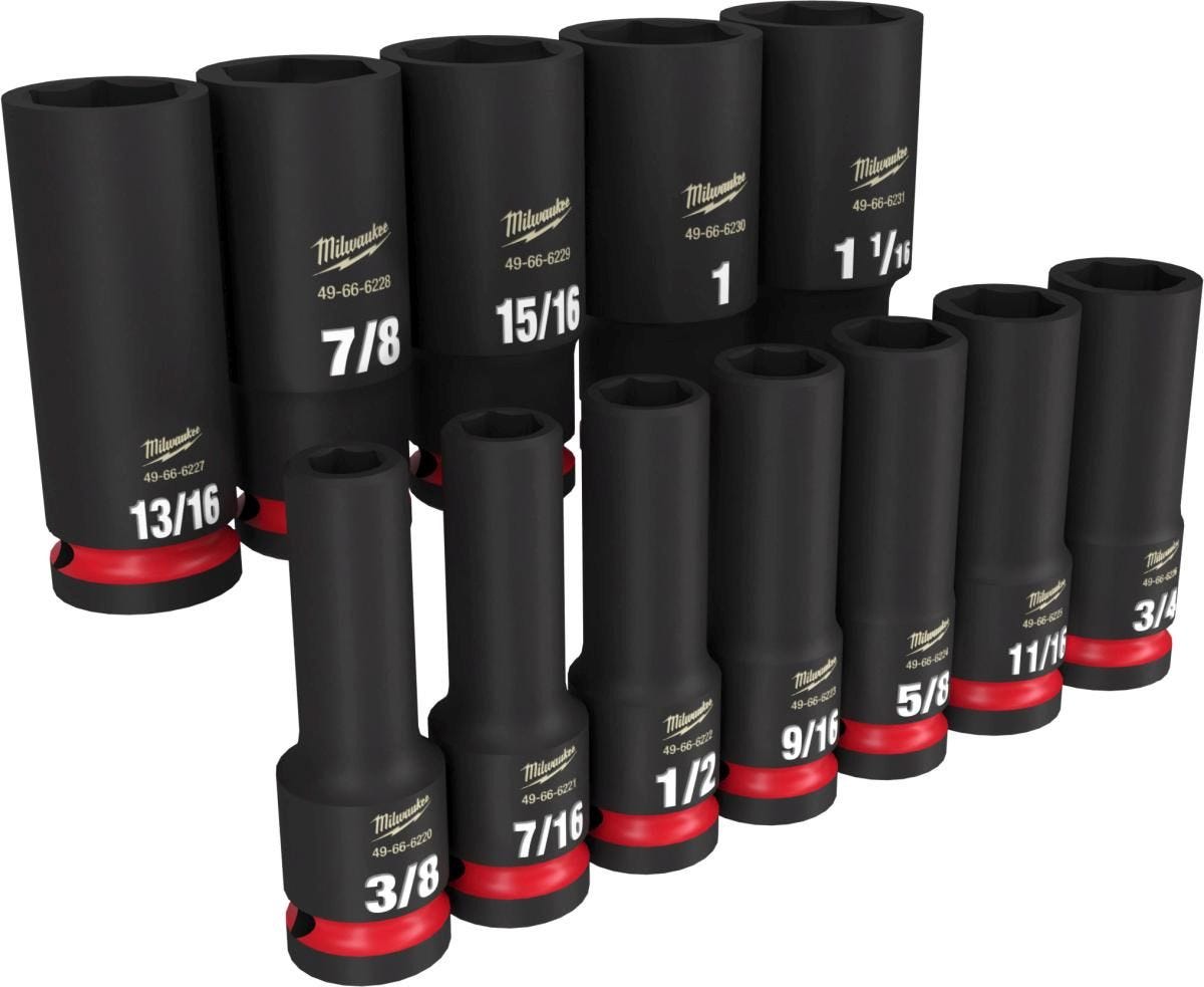 Milwaukee 49-66-7011 12-Piece SHOCKWAVE 1/2-Inch Drive SAE Deep 6-Point Impact Duty Socket Set