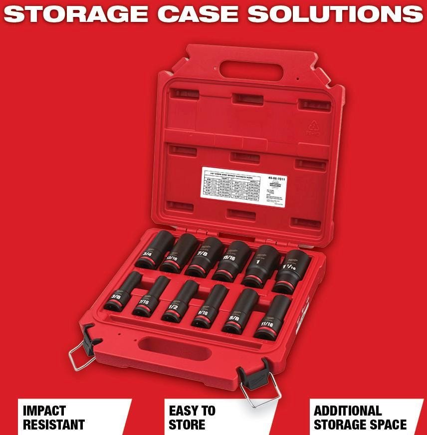 Milwaukee 49-66-7011 12-Piece SHOCKWAVE 1/2-Inch Drive SAE Deep 6-Point Impact Duty Socket Set