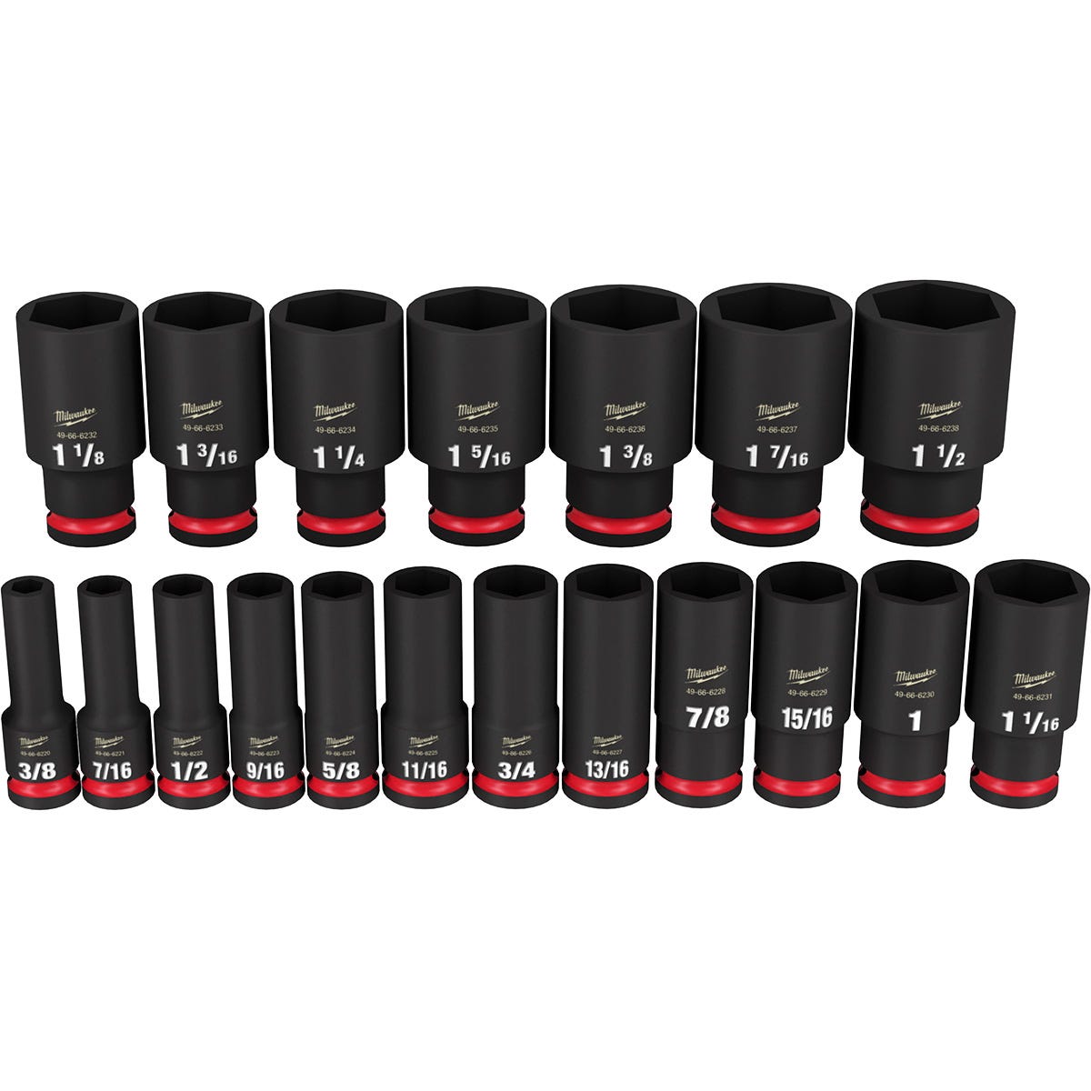 Milwaukee 49-66-7012 19-Piece SHOCKWAVE 1/2-Inch Drive SAE Deep 6-Point Impact Duty Socket Set