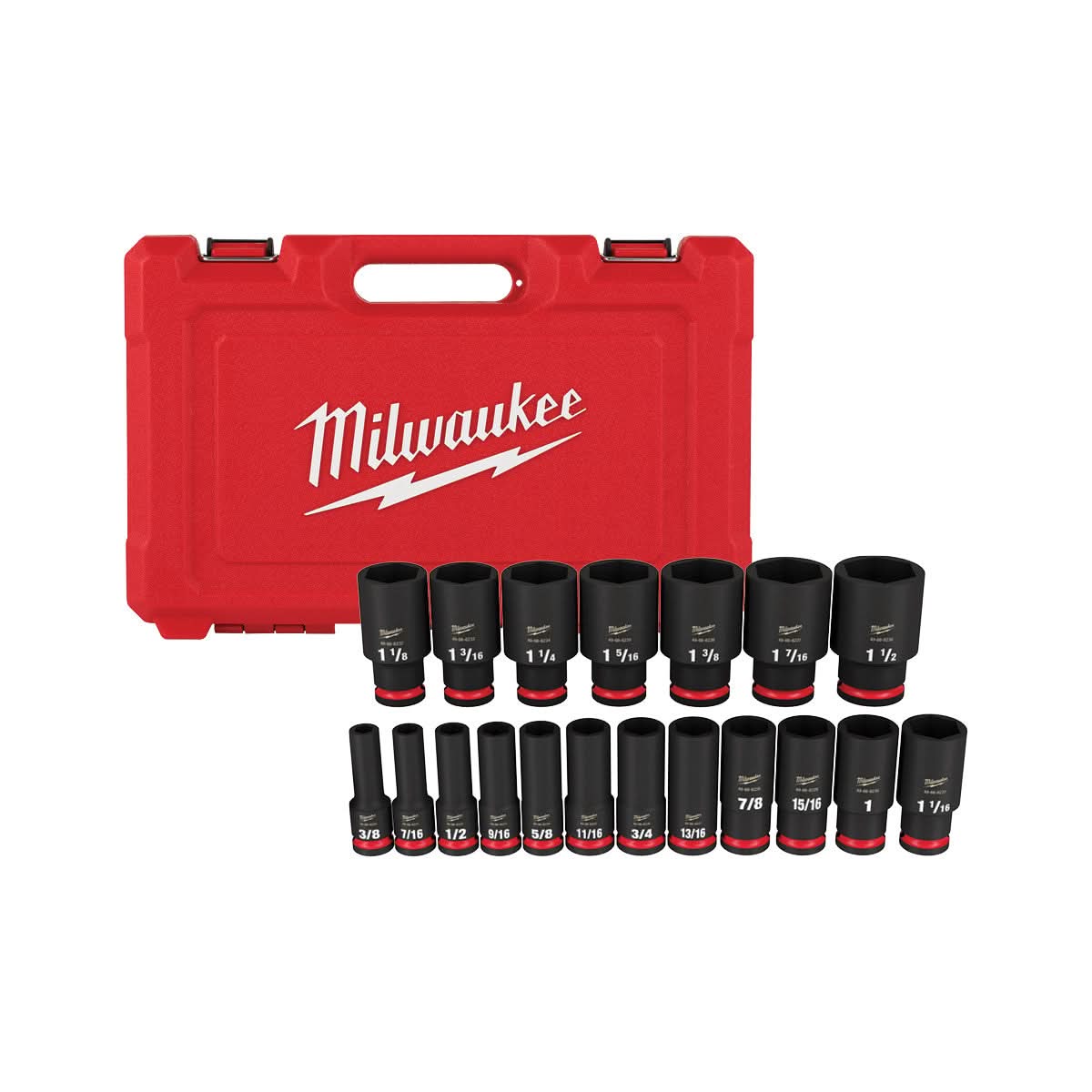 Milwaukee Shockwave 1/2 Drive Impact Socket Set – 19pc SAE Deep 6, 49-66-7012