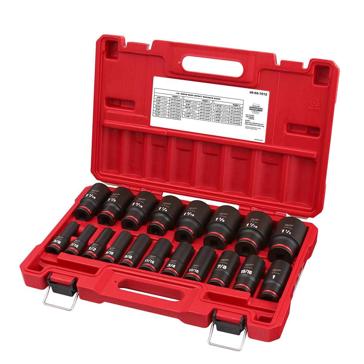 Milwaukee 49-66-7012 19-Piece SHOCKWAVE 1/2-Inch Drive SAE Deep 6-Point Impact Duty Socket Set