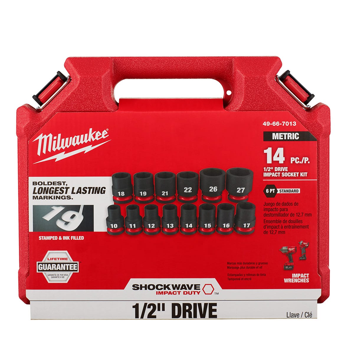 Milwaukee 49-66-7013 14-Piece SHOCKWAVE 1/2-Inch Drive Metric Standard 6-Point Impact Duty Socket Set