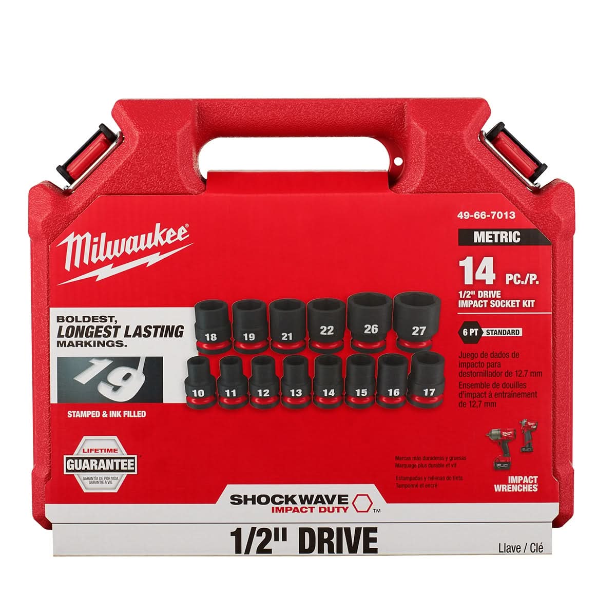 Milwaukee 49-66-7013 14-Piece SHOCKWAVE 1/2-Inch Drive Metric Standard 6-Point Impact Duty Socket Set (PROMO)