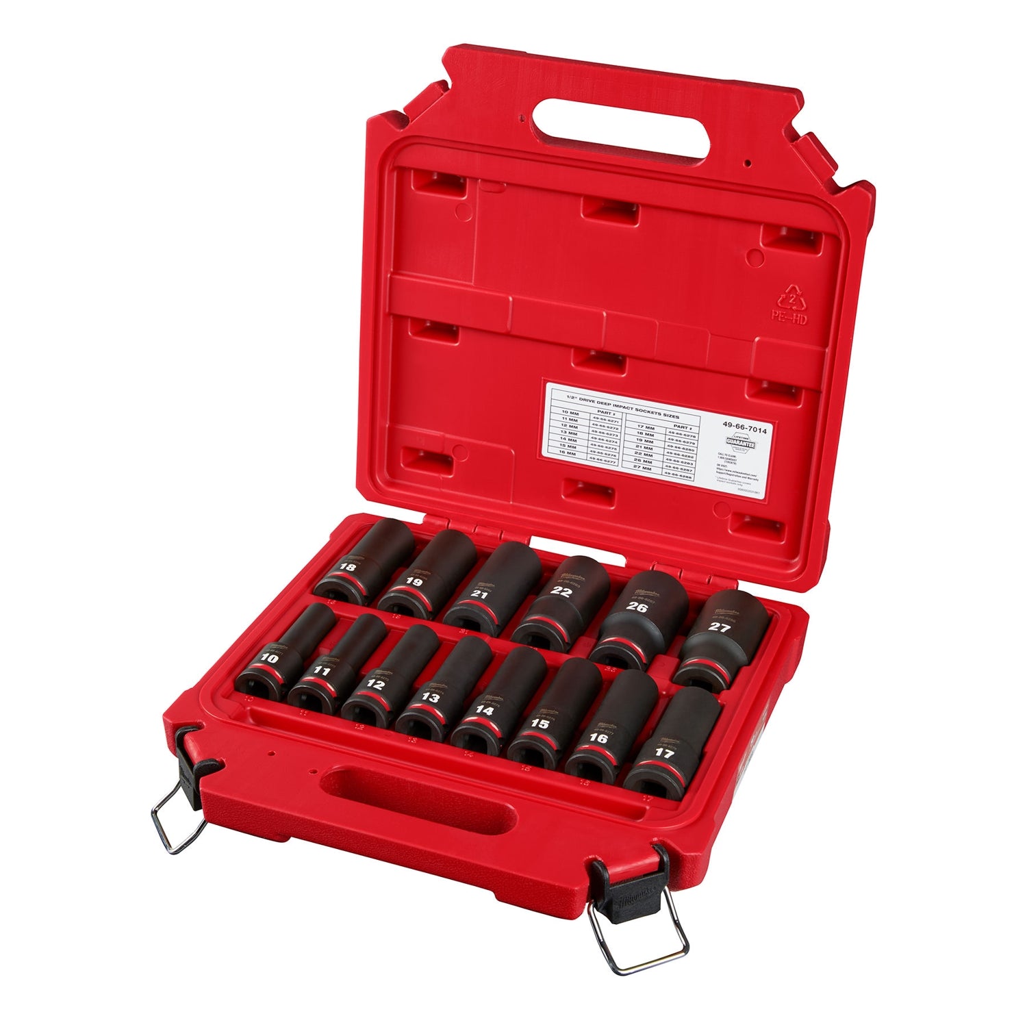 Milwaukee 49-66-7014 14-Piece SHOCKWAVE 1/2-Inch Drive Metric Deep 6-Point Impact Duty Socket Set