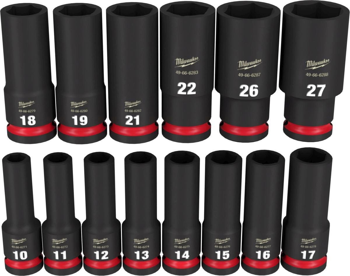 Milwaukee 49-66-7014 14-Piece SHOCKWAVE 1/2-Inch Drive Metric Deep 6-Point Impact Duty Socket Set