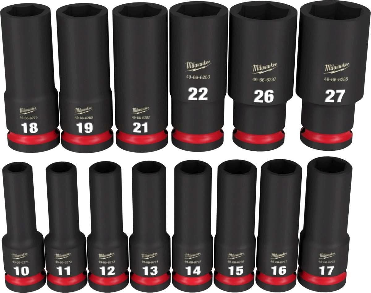 Milwaukee PROMO 49-66-7014 14-Piece SHOCKWAVE 1/2-Inch Drive Metric Deep 6-Point Impact Duty Socket Set (PROMO)