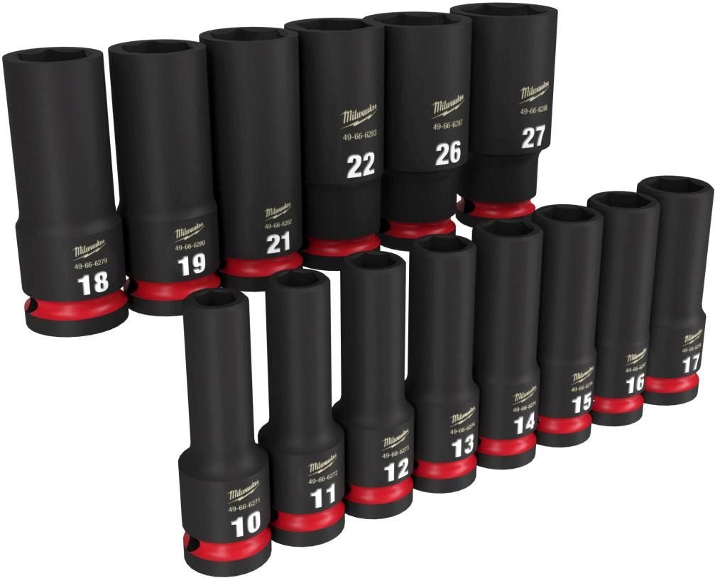 Milwaukee 49-66-7014 14-Piece SHOCKWAVE 1/2-Inch Drive Metric Deep 6-Point Impact Duty Socket Set