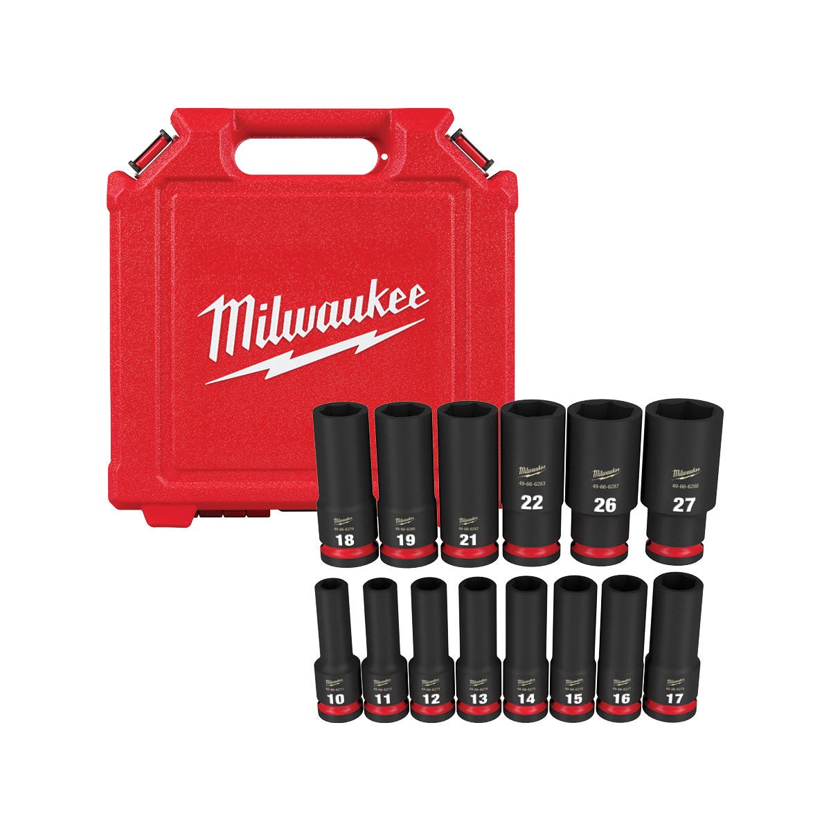 Milwaukee 49-66-7014 14-Piece SHOCKWAVE 1/2-Inch Drive Metric Deep 6-Point Impact Duty Socket Set