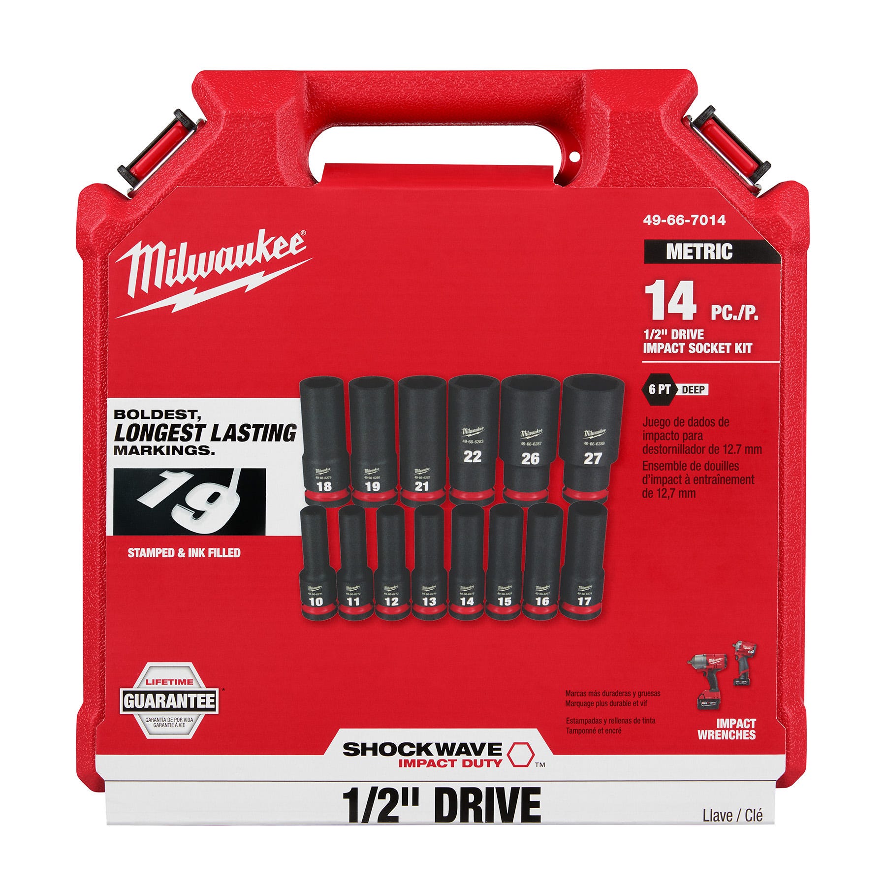 Milwaukee 49-66-7014 14-Piece SHOCKWAVE 1/2-Inch Drive Metric Deep 6-Point Impact Duty Socket Set