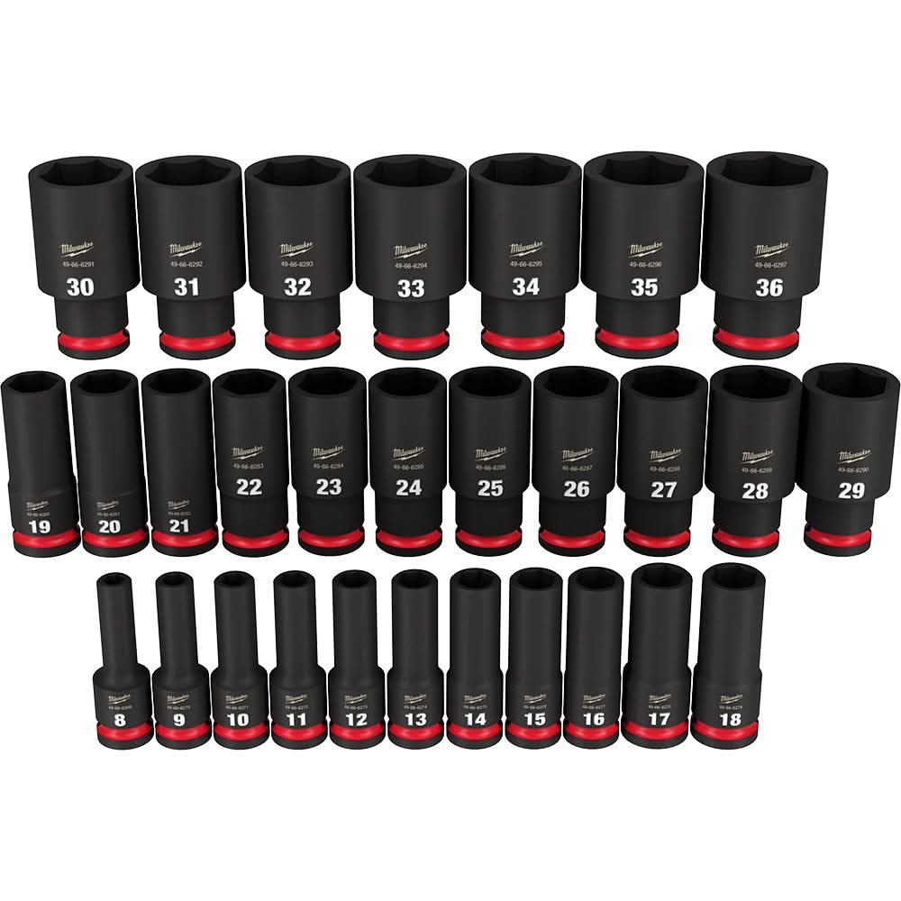 Milwaukee 49-66-7015 29-Piece SHOCKWAVE 1/2-Inch Drive Metric Deep