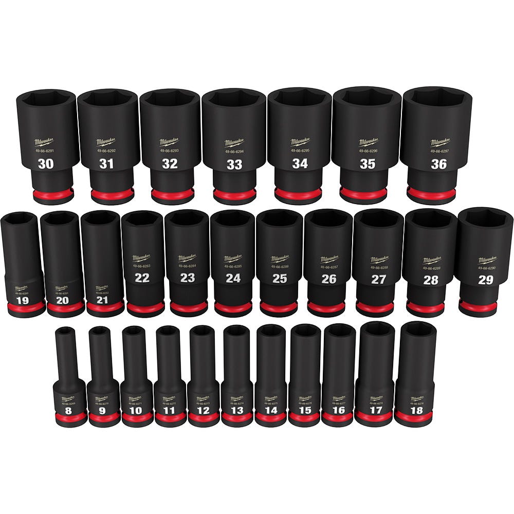 Milwaukee 49-66-7015 29-Piece SHOCKWAVE 1/2-Inch Drive Metric Deep 6-Point Impact Duty Socket Set
