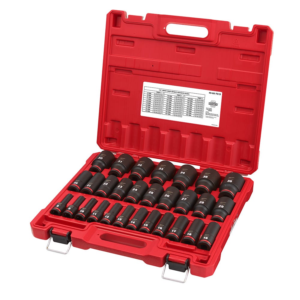 Milwaukee 49-66-7015 29-Piece SHOCKWAVE 1/2-Inch Drive Metric Deep 6-Point Impact Duty Socket Set