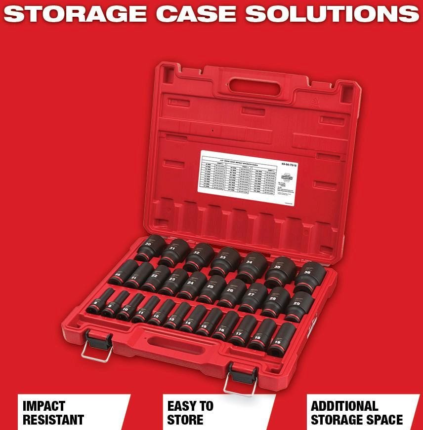 Milwaukee 49-66-7015 29-Piece SHOCKWAVE 1/2-Inch Drive Metric Deep 6-Point Impact Duty Socket Set