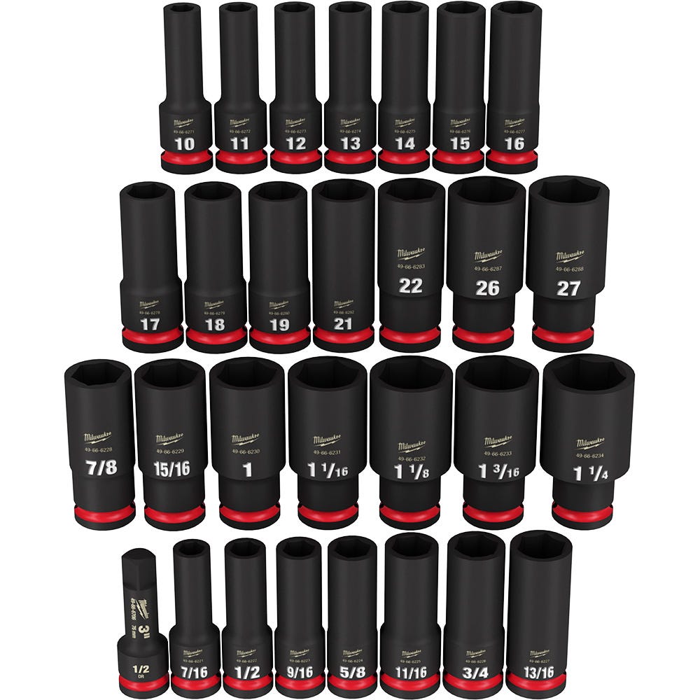 Milwaukee 49-66-7016 29-Piece SHOCKWAVE 1/2-Inch Drive SAE & Metric Deep 6-Point Impact Duty Socket Set