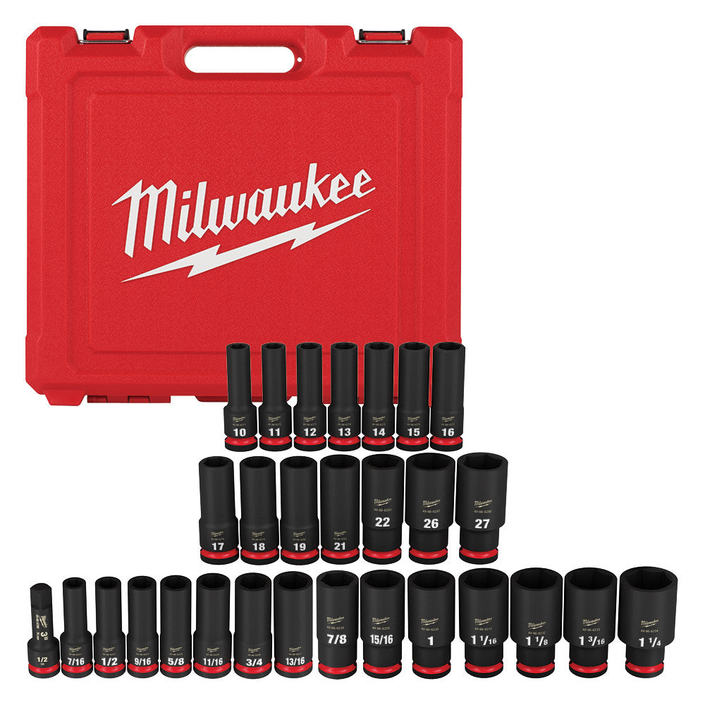 Milwaukee 49-66-7016 29-Piece SHOCKWAVE 1/2-Inch Drive SAE & Metric Deep 6-Point Impact Duty Socket Set