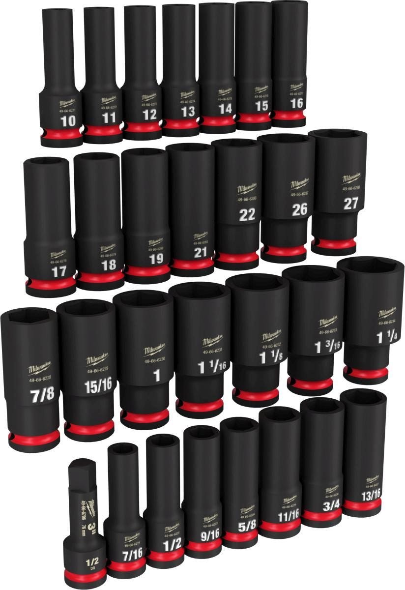 Milwaukee 49-66-7016 29-Piece SHOCKWAVE 1/2-Inch Drive SAE & Metric Deep 6-Point Impact Duty Socket Set