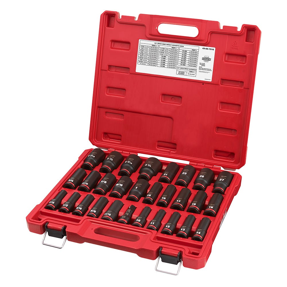 Milwaukee 49-66-7016 29-Piece SHOCKWAVE 1/2-Inch Drive SAE & Metric Deep 6-Point Impact Duty Socket Set
