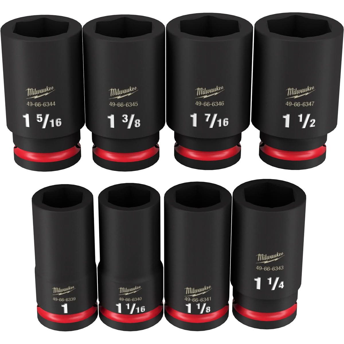 Milwaukee 49-66-7018 8-Piece SHOCKWAVE 3/4-Inch Drive SAE Deep 6-Point Impact Duty Socket Set
