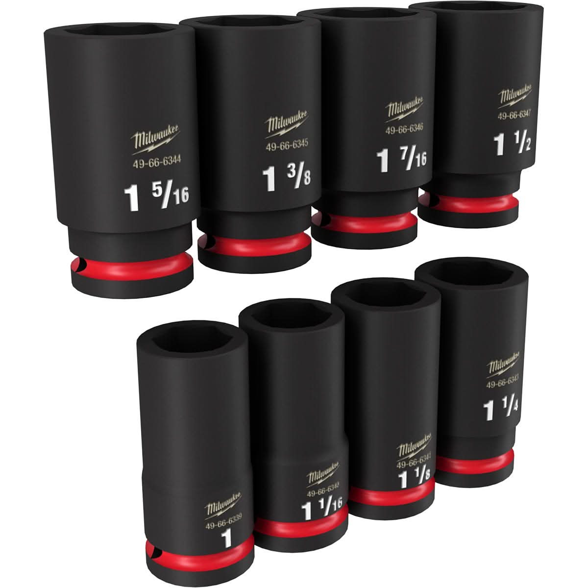 Milwaukee 49-66-7018 8-Piece SHOCKWAVE 3/4-Inch Drive SAE Deep 6-Point Impact Duty Socket Set