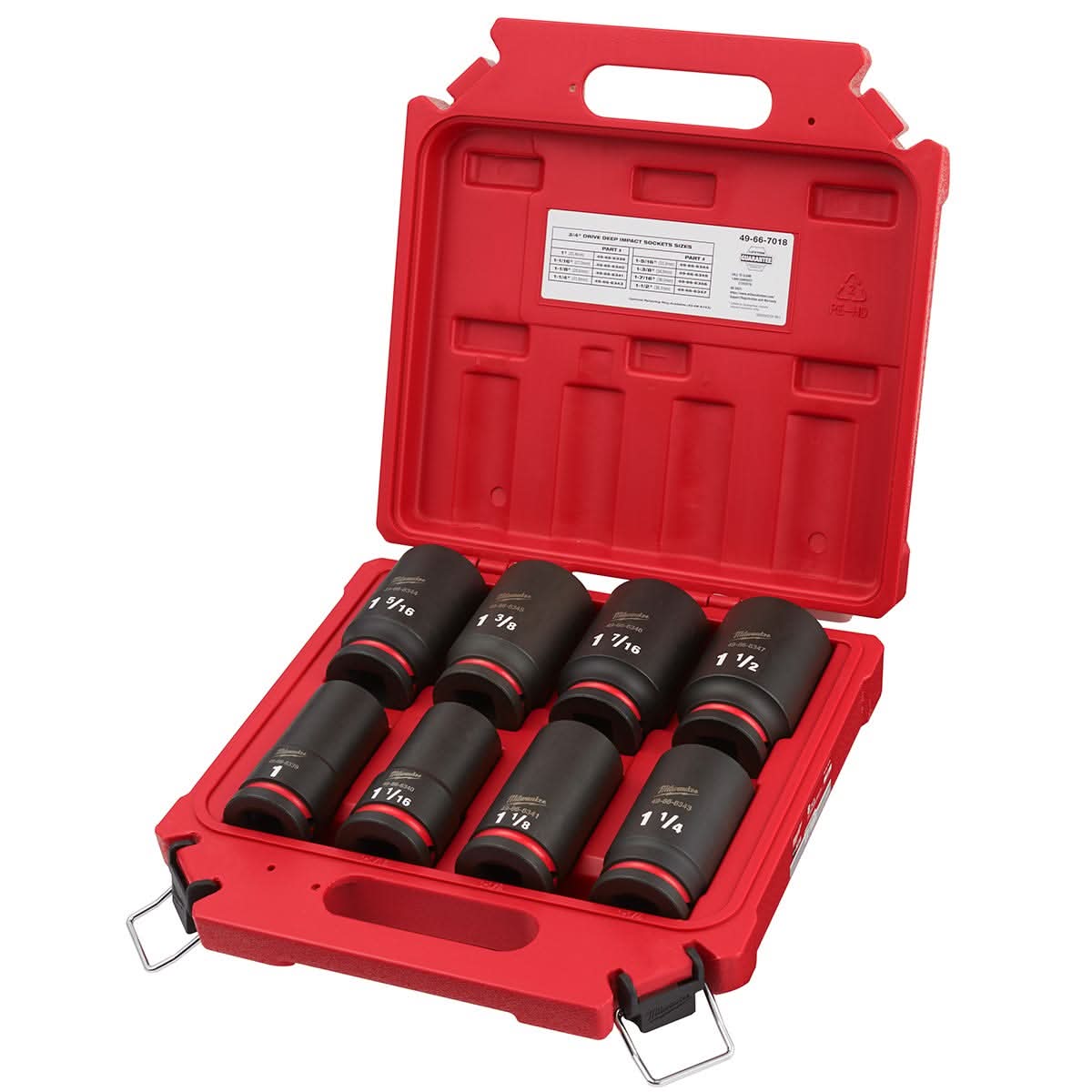 Milwaukee 49-66-7018 8-Piece SHOCKWAVE 3/4-Inch Drive SAE Deep 6-Point Impact Duty Socket Set