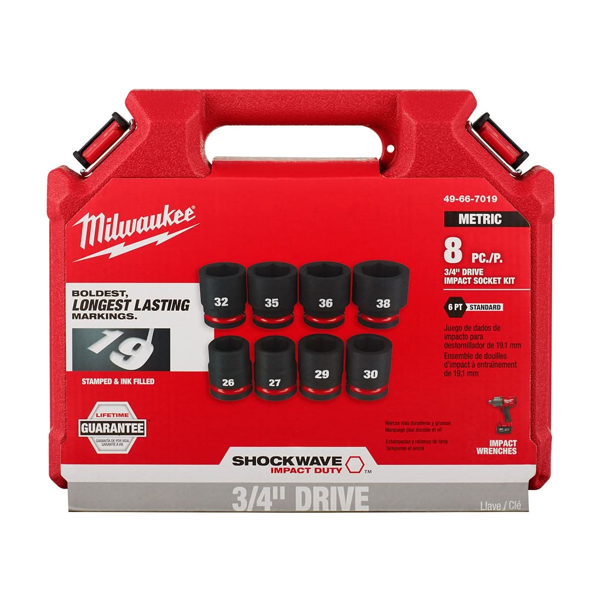 Milwaukee 49-66-7019 8-Piece SHOCKWAVE 3/4-Inch Drive Metric Standard 6-Point Impact Duty Socket Set