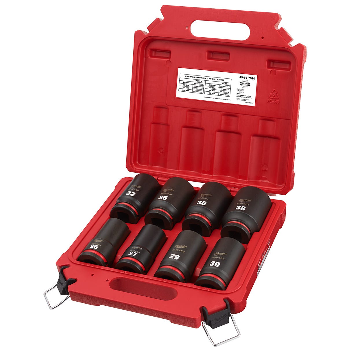 Milwaukee 49-66-7020 8-Piece SHOCKWAVE 3/4-Inch Drive Metric Deep 6-Point Impact Duty Socket Set