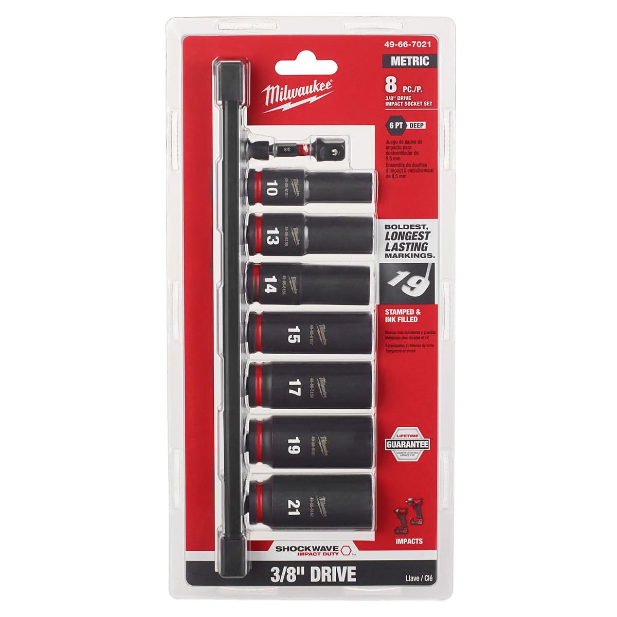 Milwaukee 49-66-7021 8-Piece SHOCKWAVE 3/8-Inch Drive Metric Deep 6-Point Impact Duty Socket Set