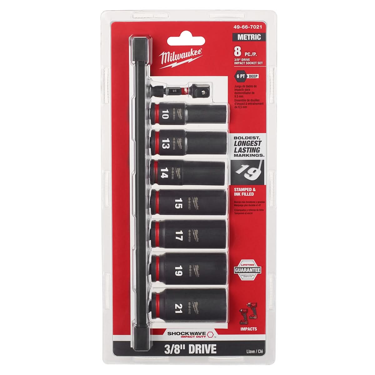 Milwaukee 49-66-7021 8-Piece SHOCKWAVE 3/8-Inch Drive Metric Deep 6-Point Impact Duty Socket Set (PROMO)
