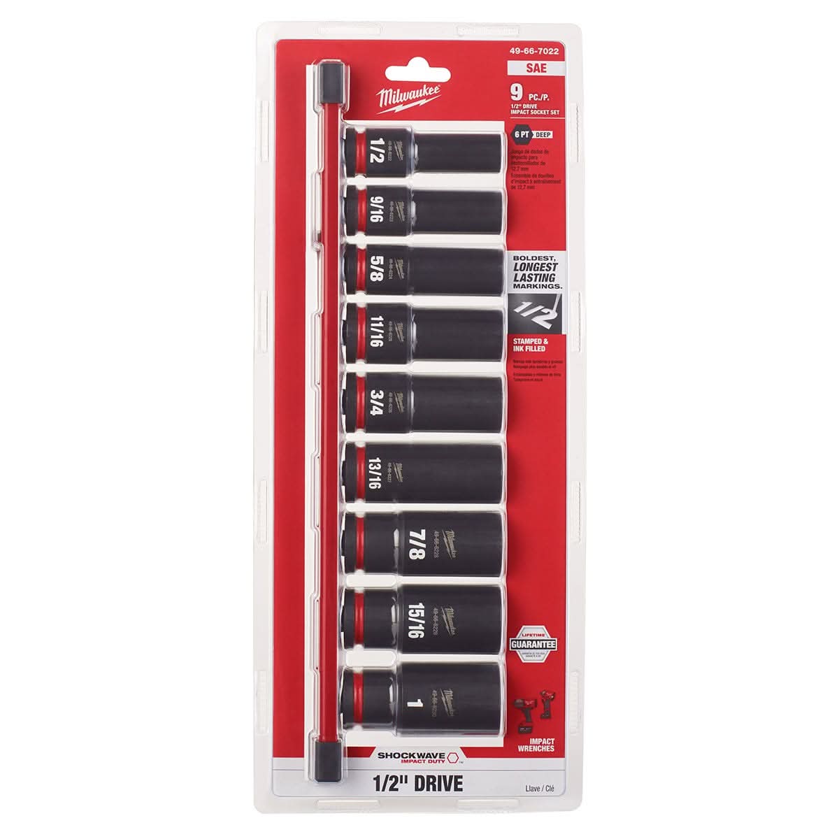 Milwaukee 49-66-7022 9-Piece SHOCKWAVE 1/2-Inch Drive SAE Deep 6
