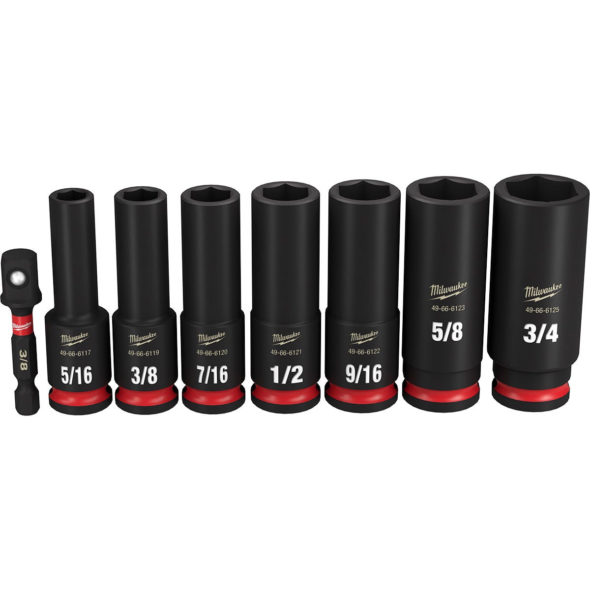 Milwaukee 49-66-7024 8-Piece SHOCKWAVE 3/8-Inch Drive SAE Deep 6-Point Impact Duty Socket Set