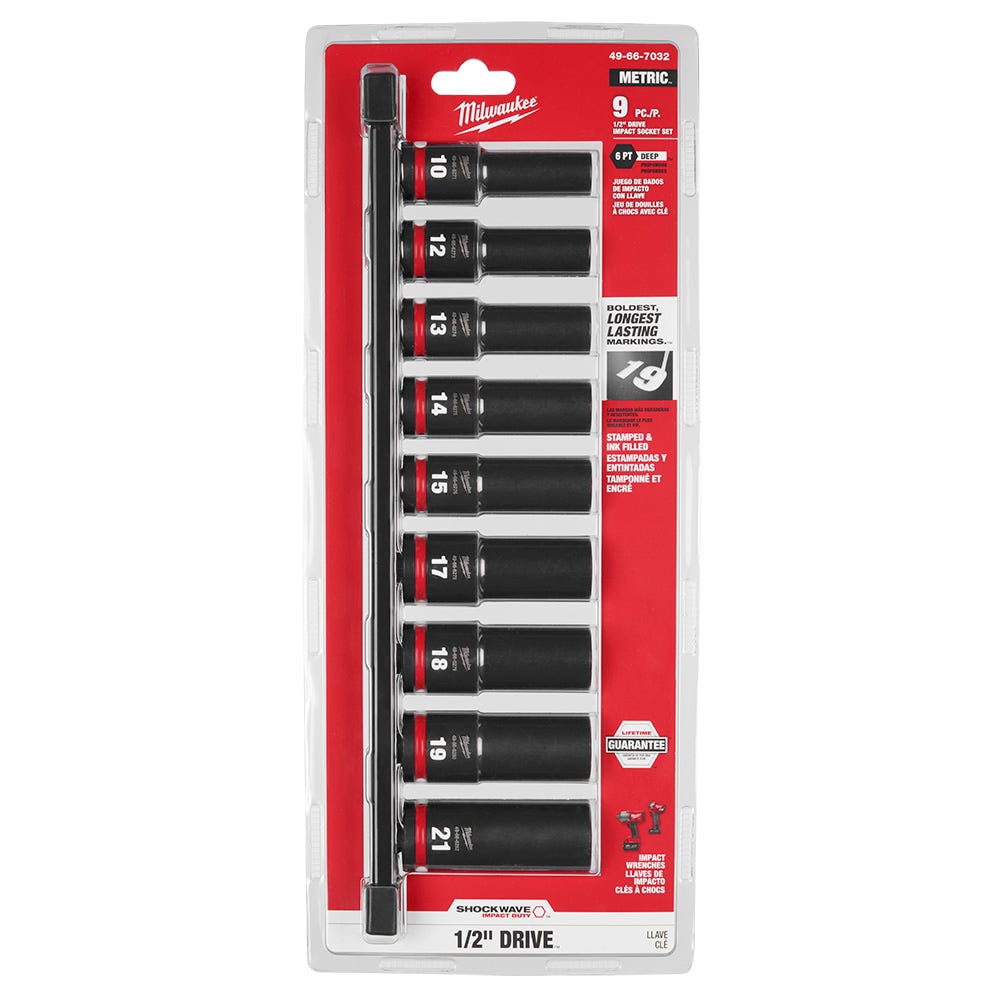 Milwaukee 49-66-7032 9PC SHOCKWAVE Impact Duty 1/2" Drive Metric Deep 6 Point Socket Set