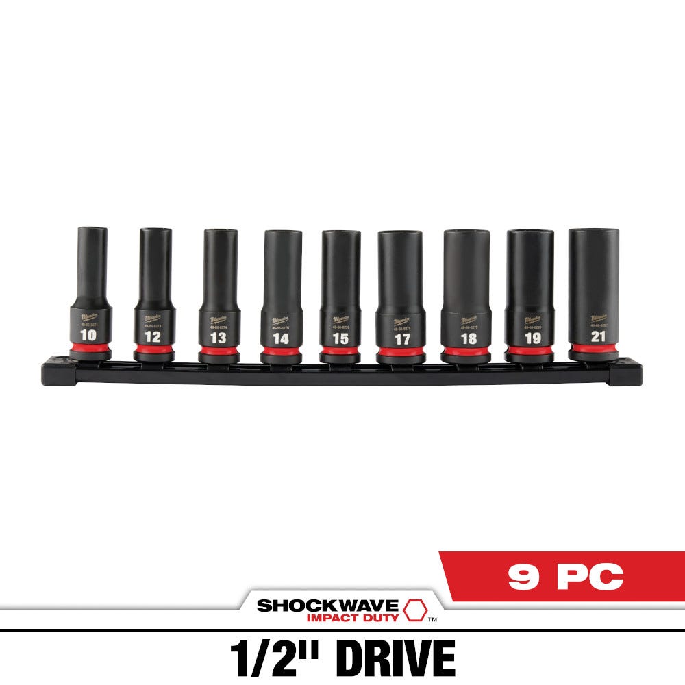 Milwaukee 49-66-7032 9PC SHOCKWAVE Impact Duty 1/2" Drive Metric Deep 6 Point Socket Set