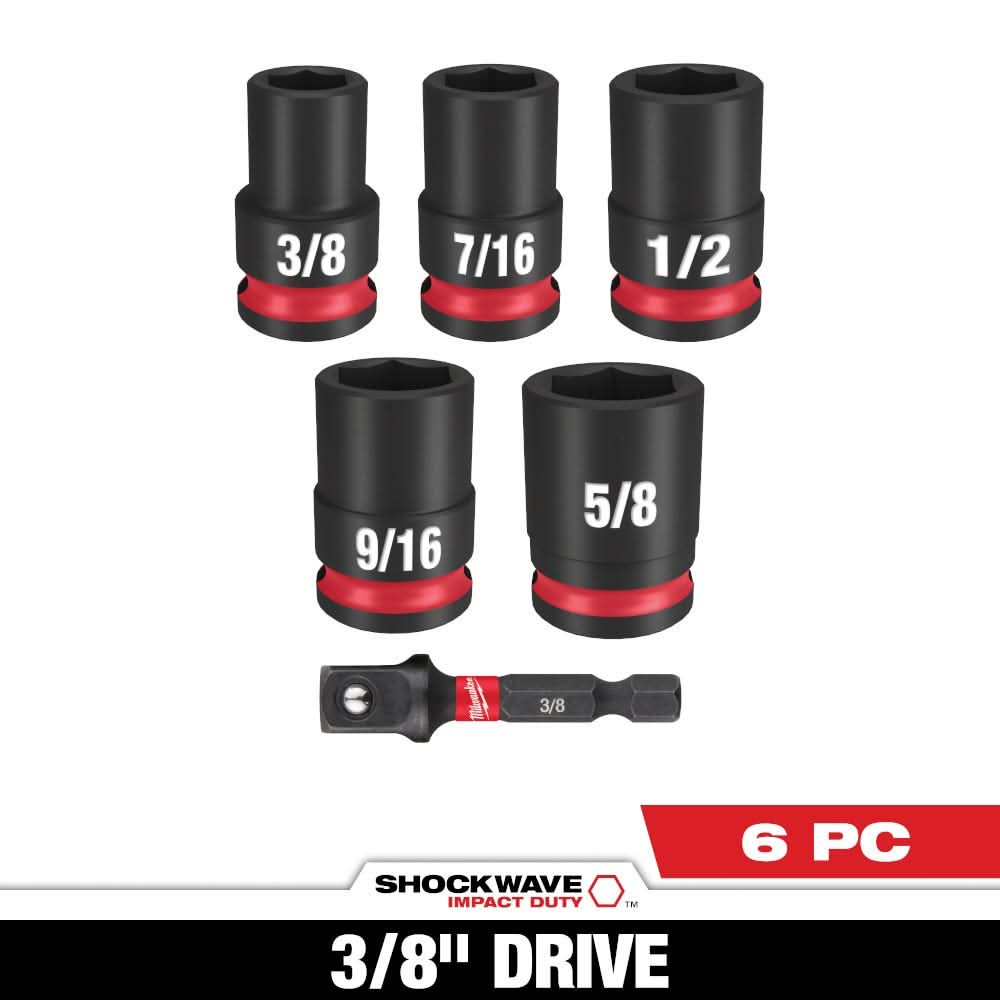 Milwaukee 49-66-7035 6PC SHOCKWAVE Impact Duty 3/8" Drive SAE Standard Socket Set