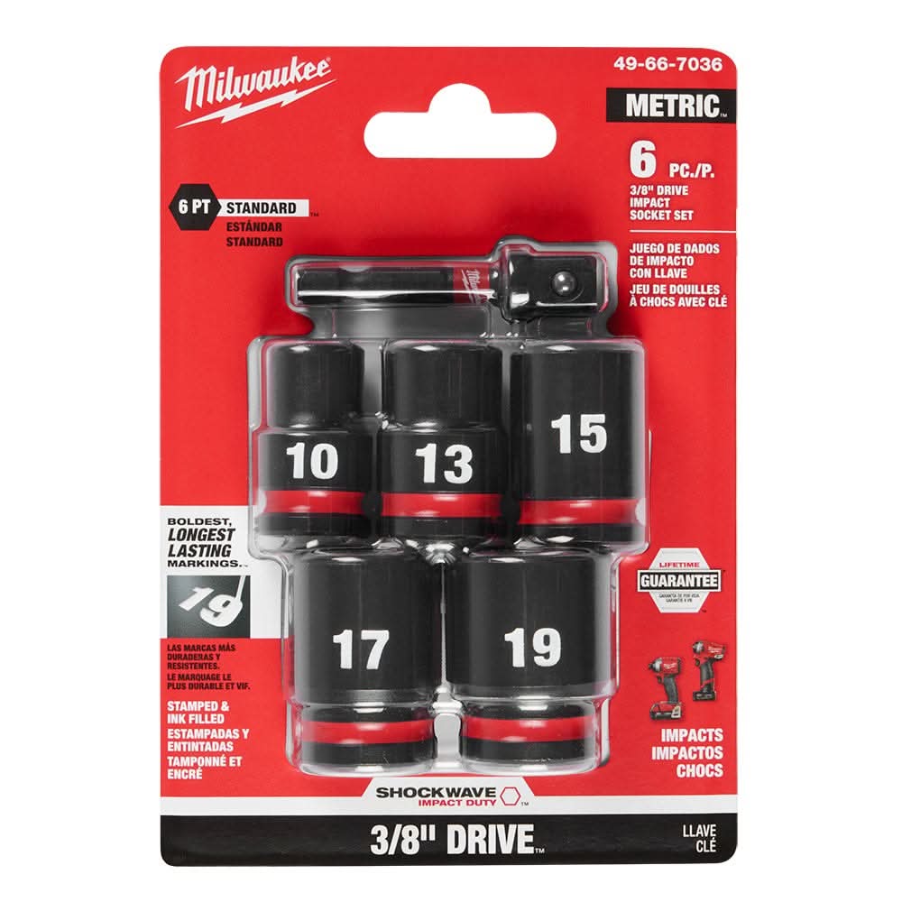 Milwaukee 49-66-7036 6PC SHOCKWAVE Impact Duty 3/8" Drive Metric Standard Socket Set