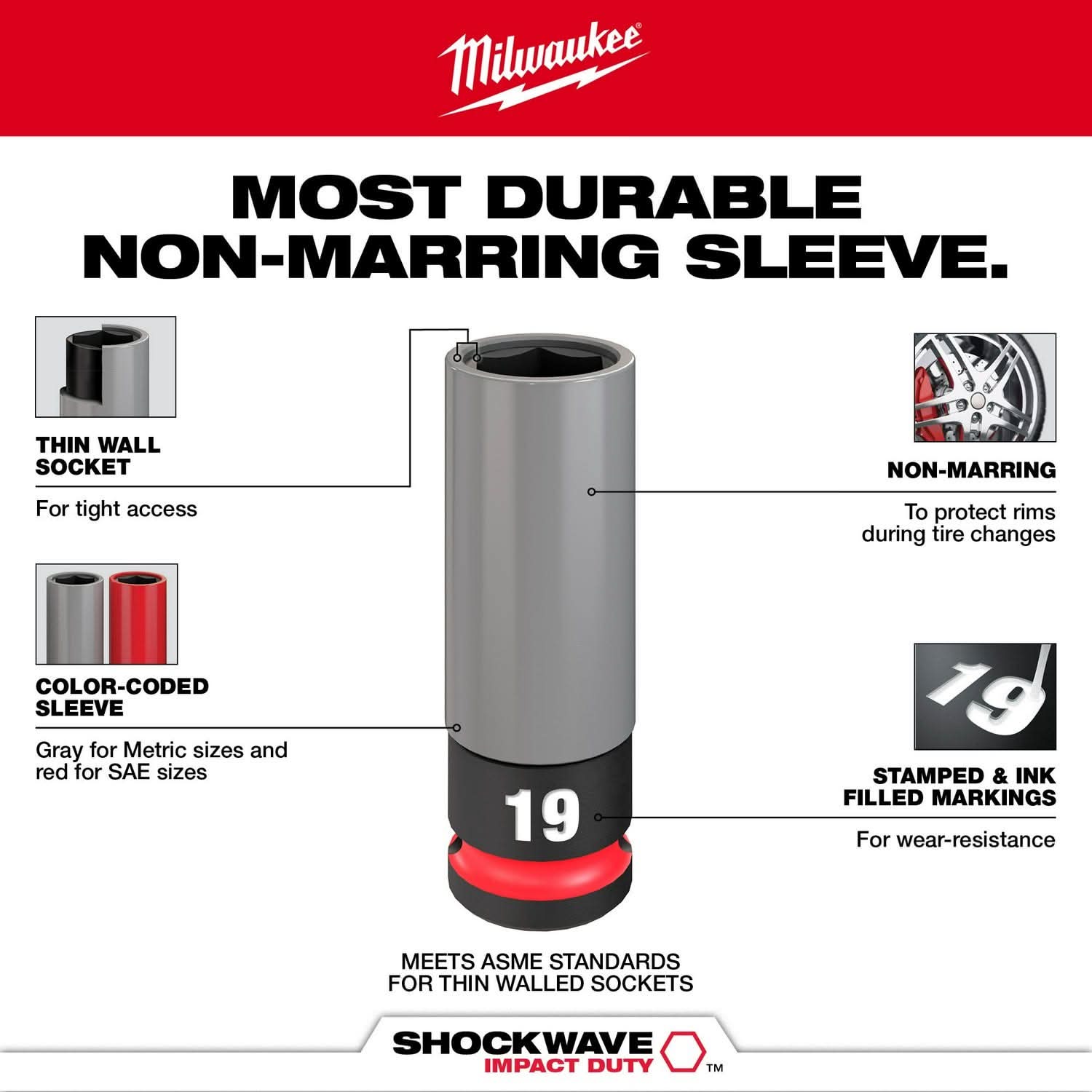 Milwaukee 49-66-7807 SHOCKWAVE Impact Duty 1/2 Drive 22MM Metric Lug Nut Wheel Socket