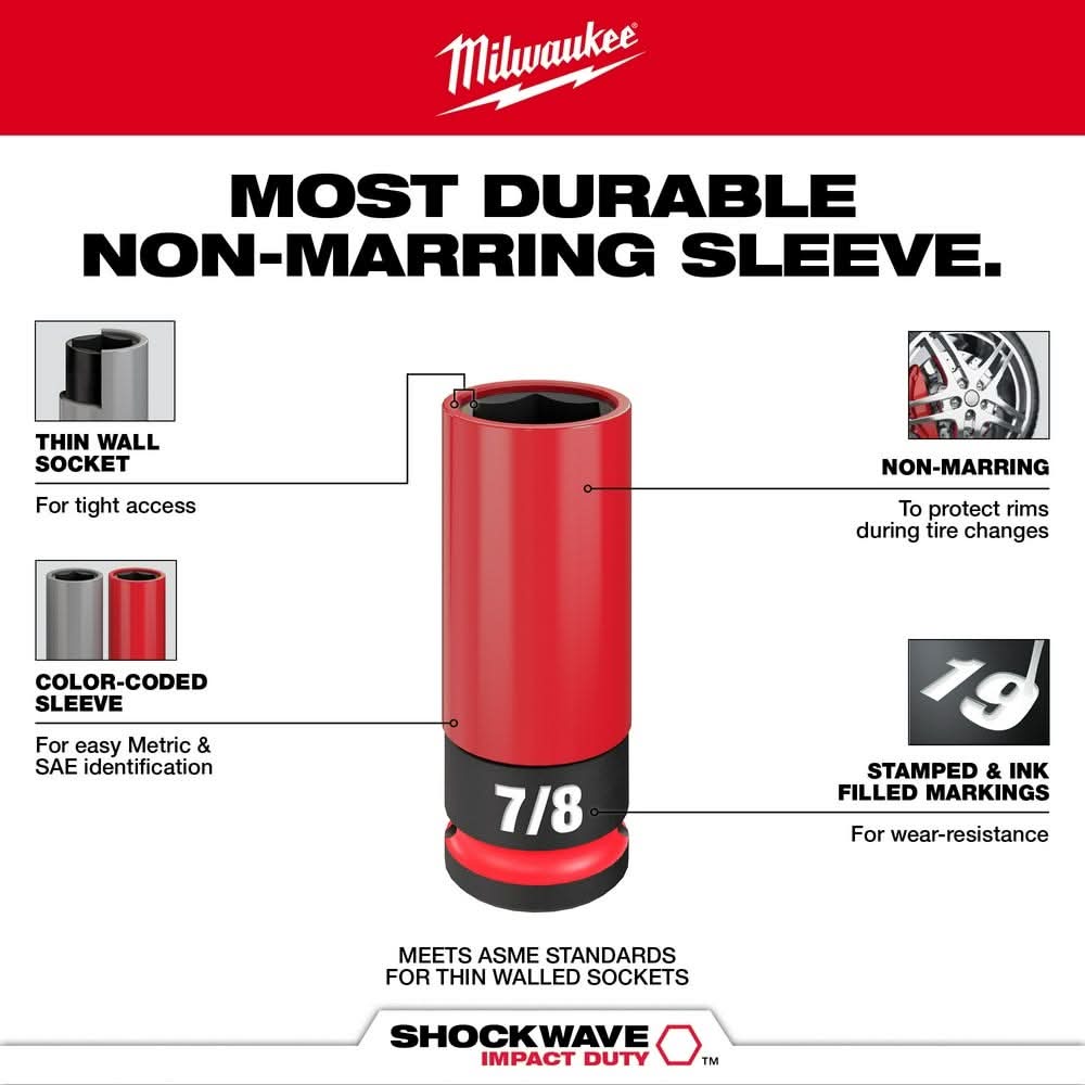Milwaukee 49-66-7811 SHOCKWAVE Impact Duty 1/2 Drive 13/16" SAE Lug Nut Wheel Socket