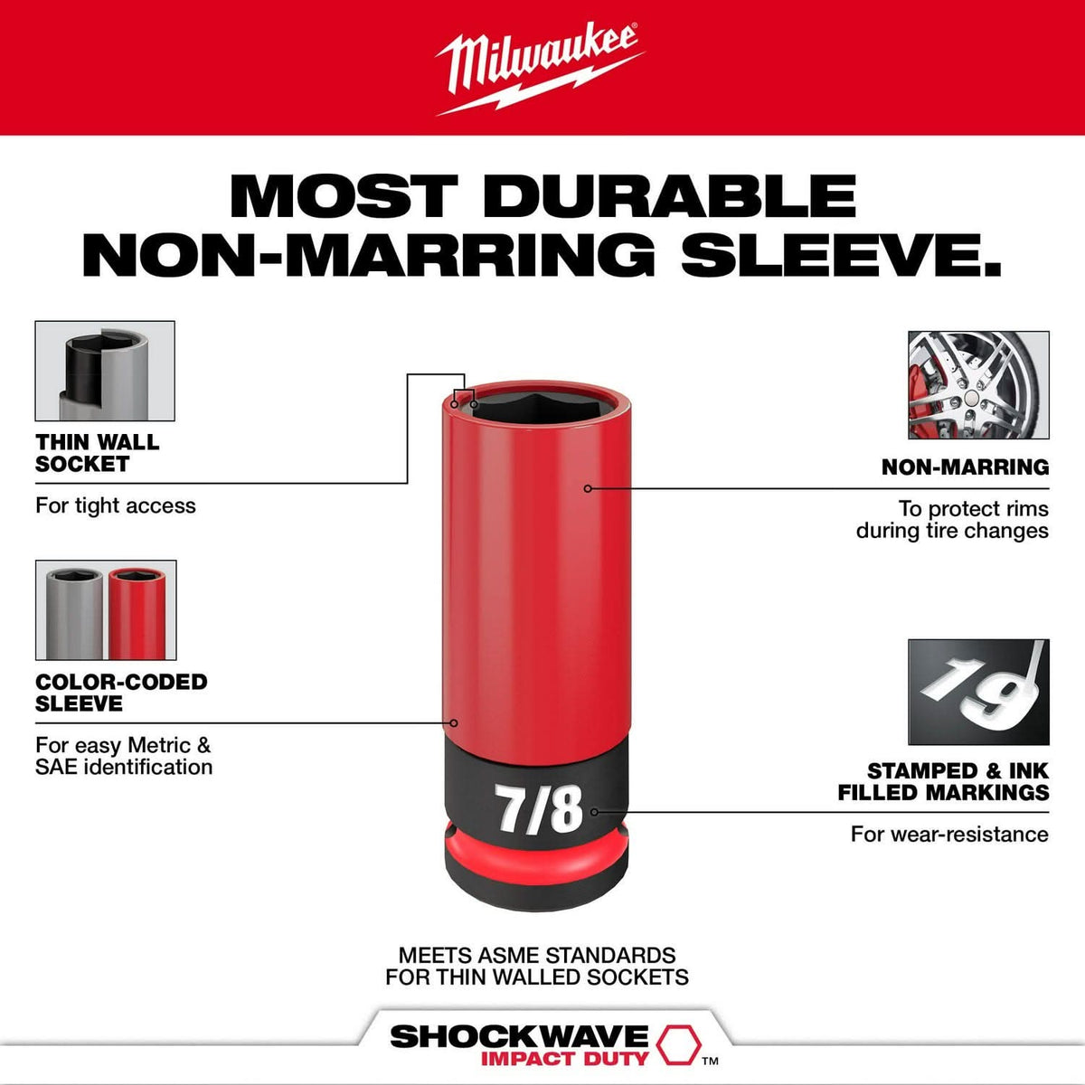 Milwaukee 49-66-7813 SHOCKWAVE Impact Duty 1/2 Drive 15/16" SAE Lug Nut Wheel Socket