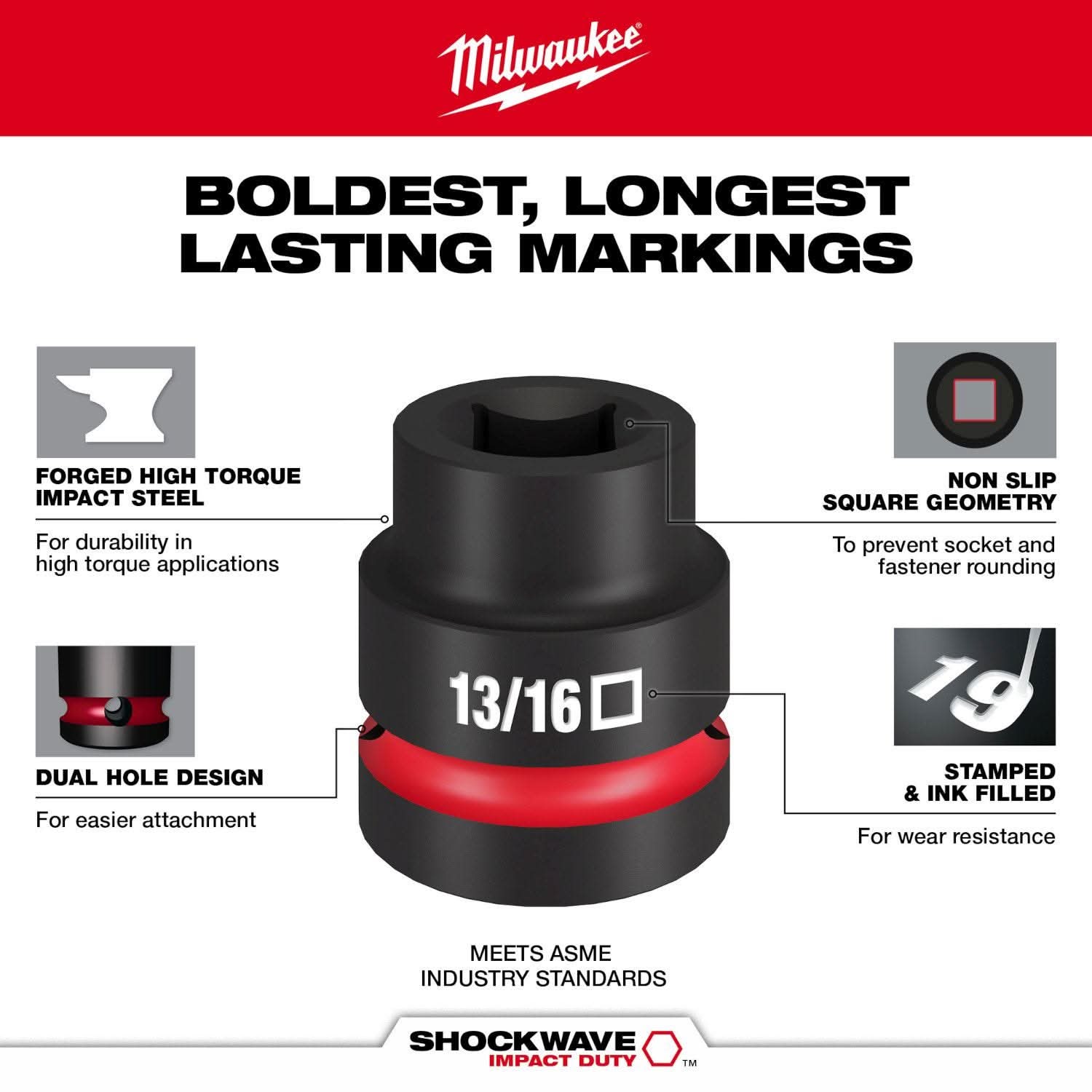 Milwaukee 49-66-7841 SHOCKWAVE Impact Duty 1" Drive 13/16" Standard 4 Point Square Socket