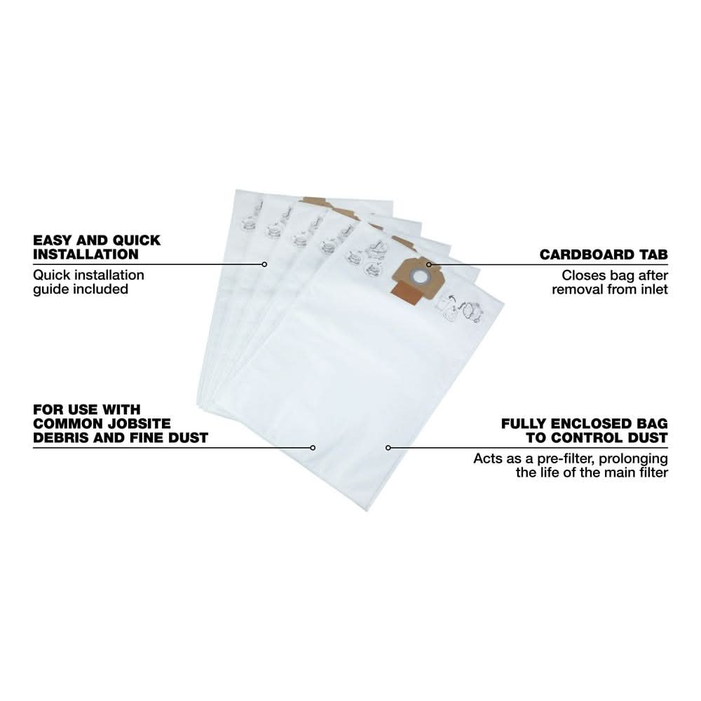 Milwaukee 49-90-1955 Fleece Dust Bags for 8960-20 Vac, 5-Pack