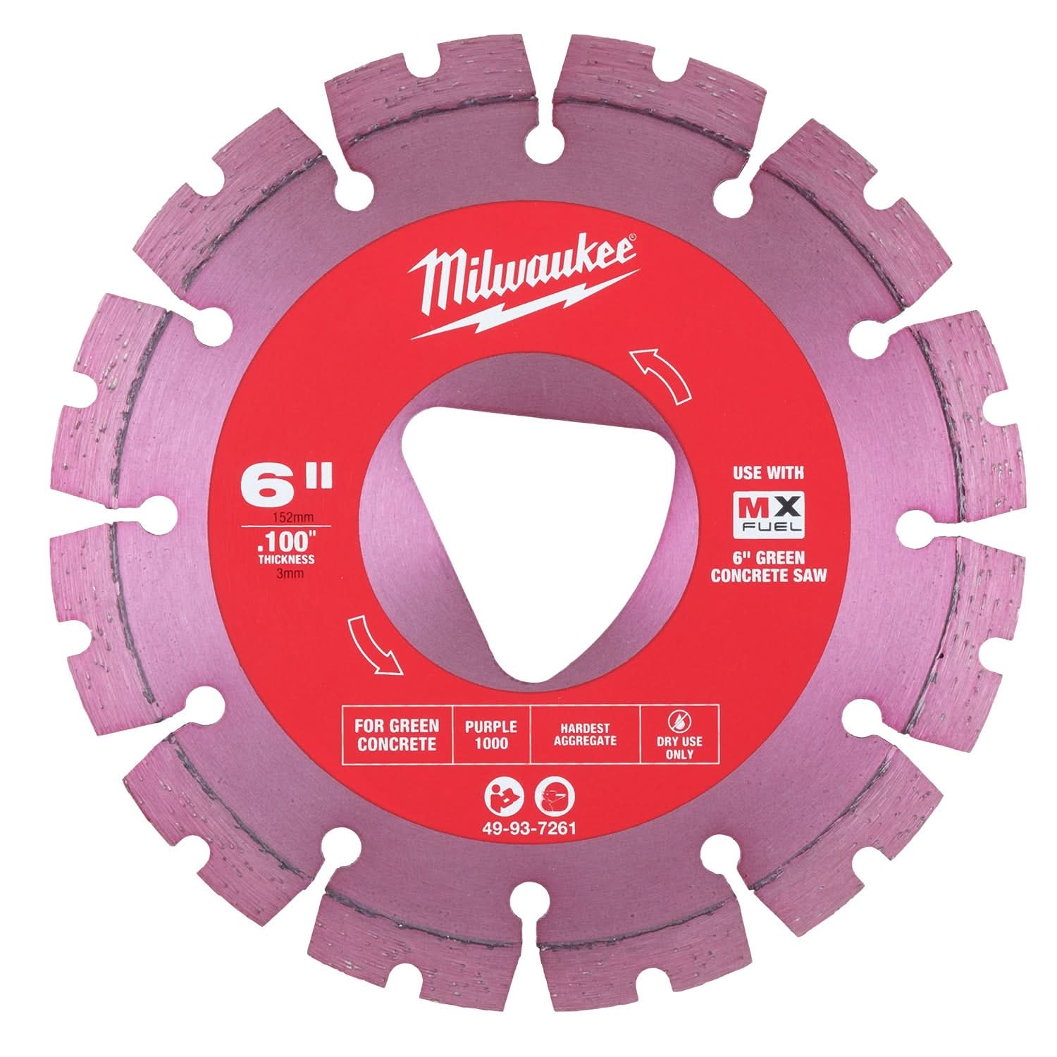 Milwaukee 49-93-7261 Purple 6 in. x .100 in. Diamond Blade for Green Concrete
