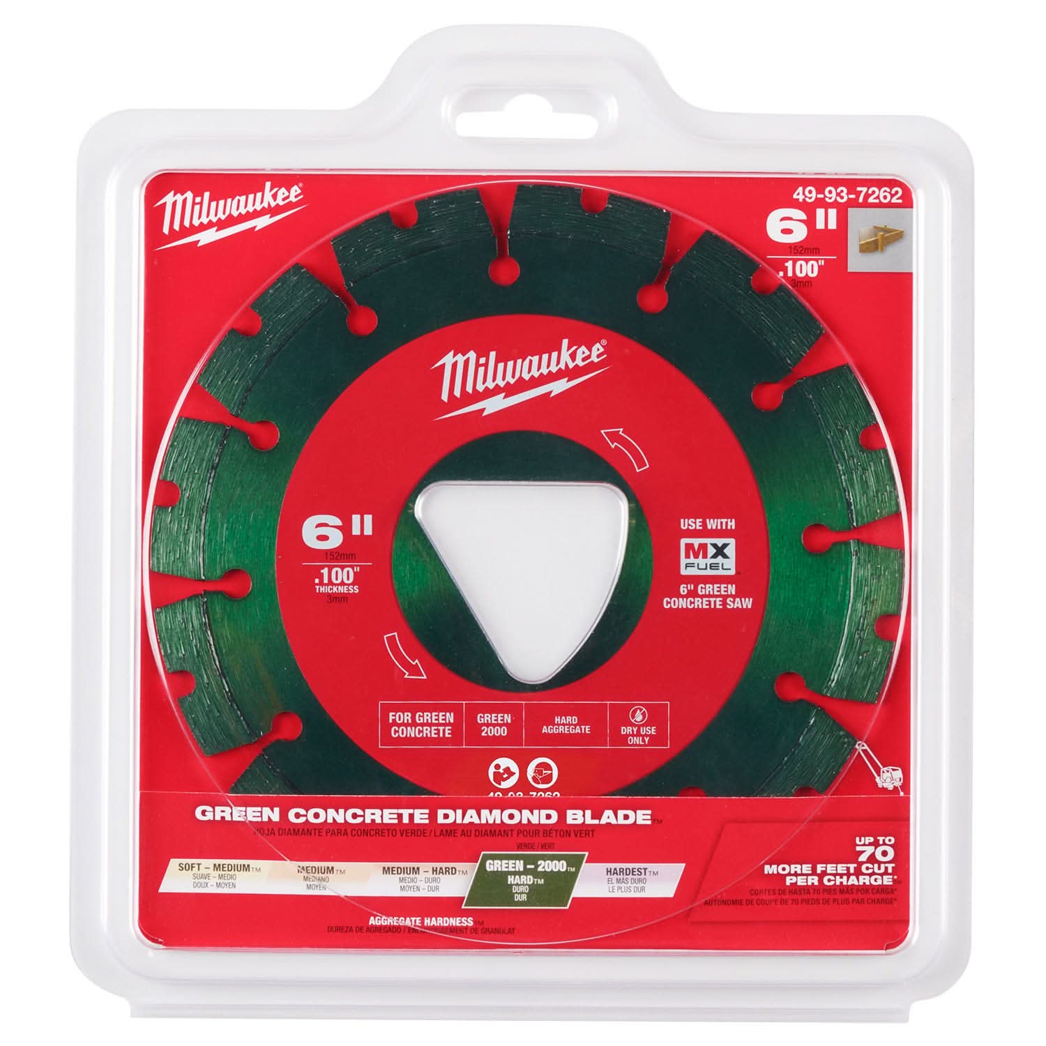 Milwaukee 49-93-7262 Green 6 in. x .100 in. Diamond Blade for Green Concrete