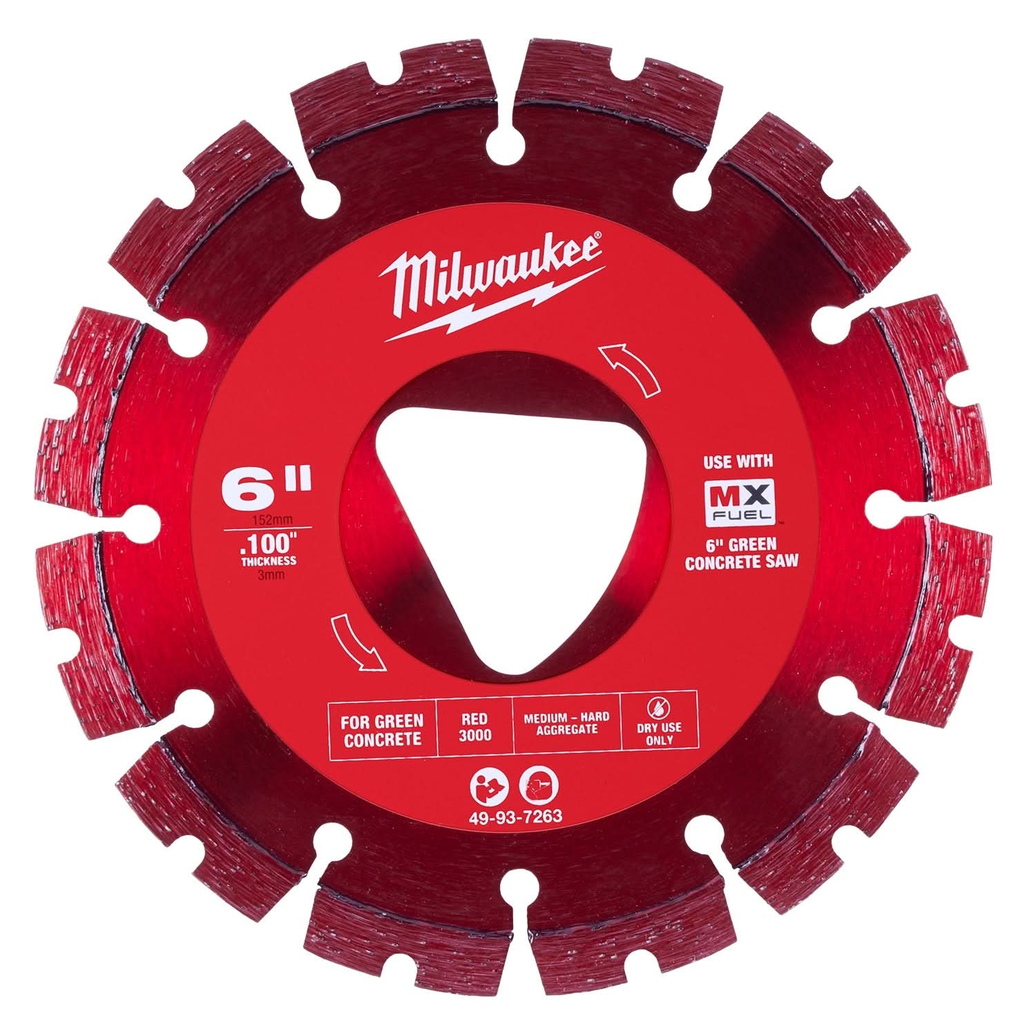 Milwaukee 49-93-7263 Red 6 in. x .100 in. Diamond Blade for Green Concrete