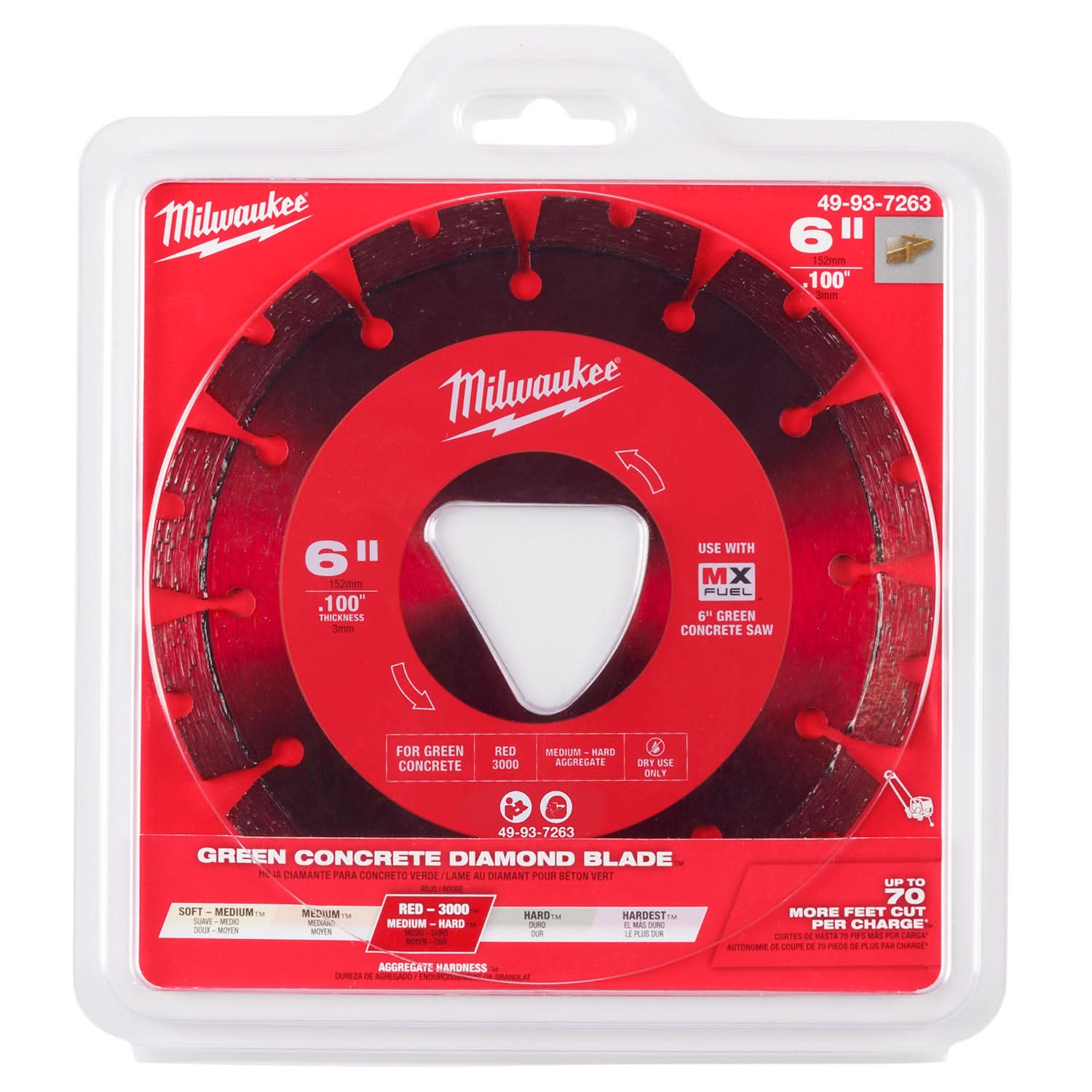 Milwaukee 49-93-7263 Red 6 in. x .100 in. Diamond Blade for Green Concrete
