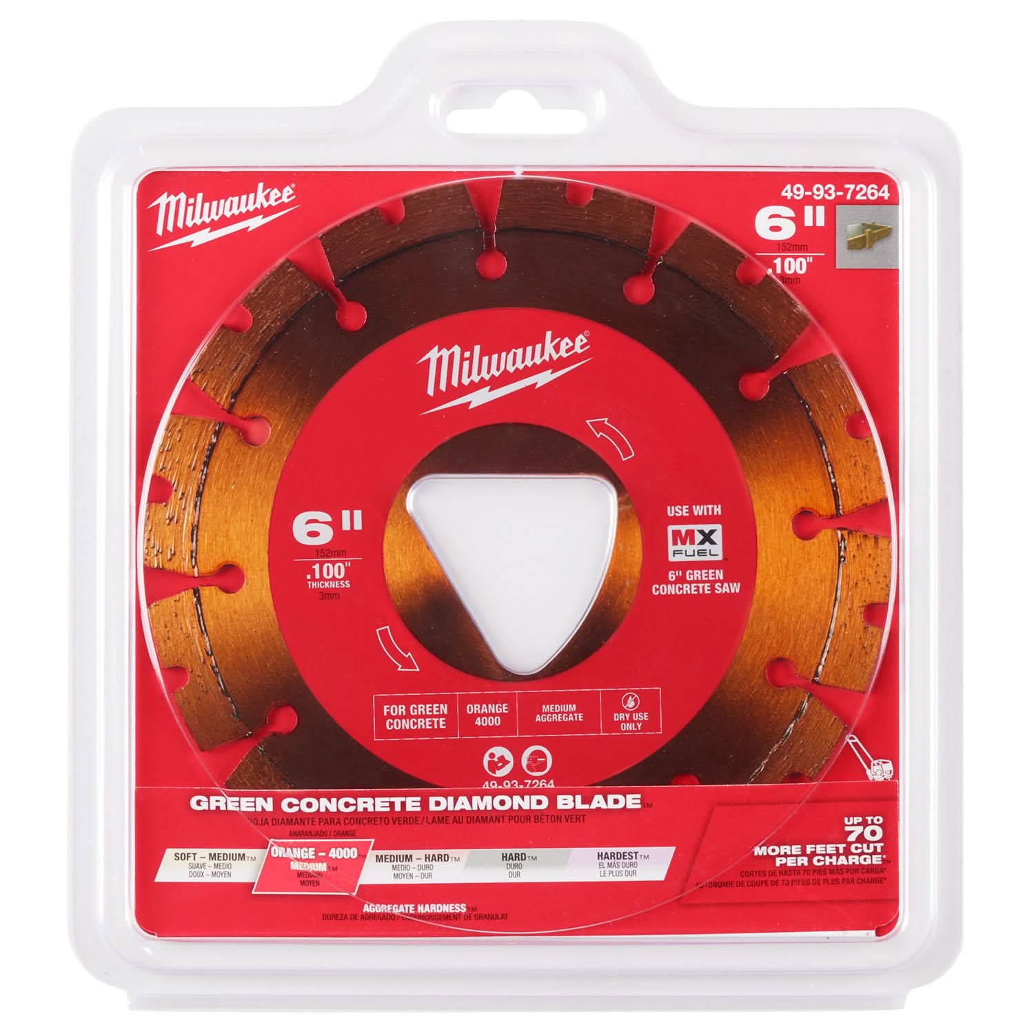 Milwaukee 49-93-7264 Orange 6 in. x .100 in. Diamond Blade for Green Concrete