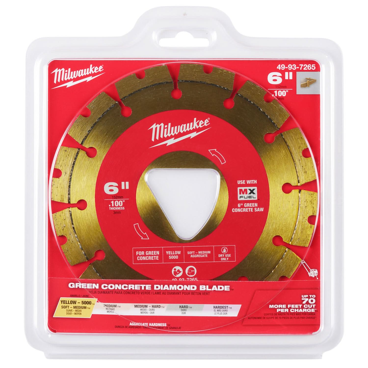 Milwaukee 49-93-7265 Yellow 6 in. x .100 in. Diamond Blade for Green Concrete
