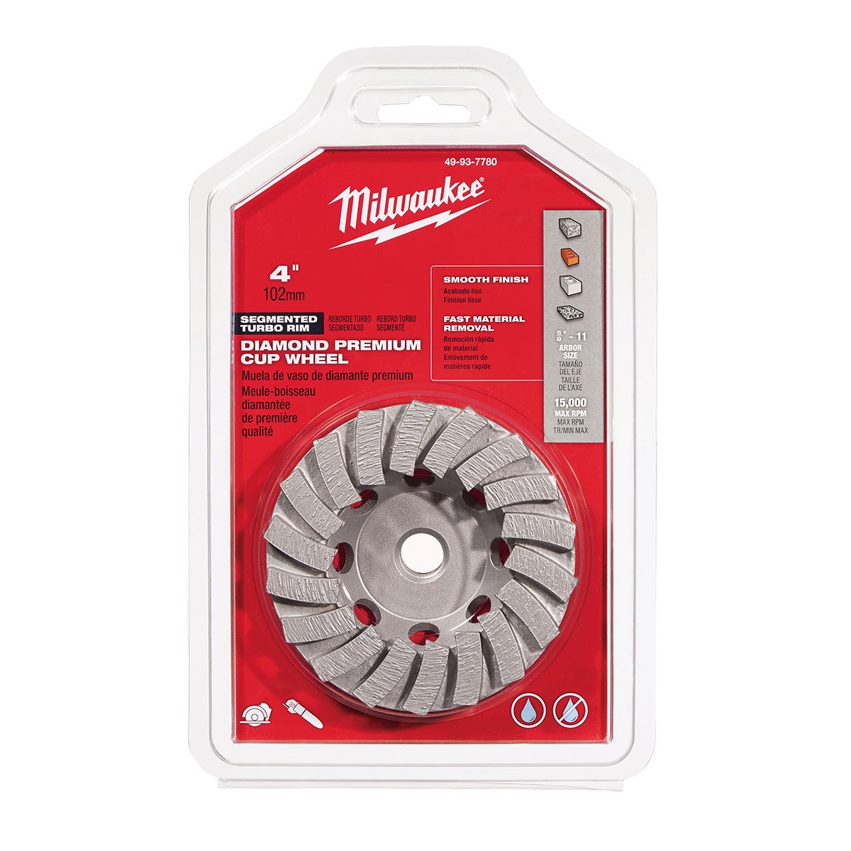 Milwaukee 49-93-7780 4" DIAMOND MAX Turbo Diamond Cup Wheel - 12 Segment