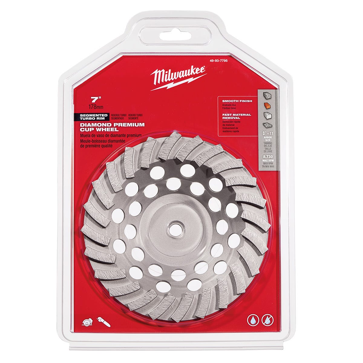 Milwaukee 49-93-7795 7" DIAMOND MAX Turbo Diamond Cup Wheel - 18 Segment
